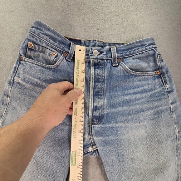 Levis 501 Jeans Womens Made in USA Blue Straight Button Fly Distressed 26x28 - Picture 7 of 16